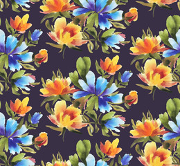 Seamless pattern with watercolor flowers