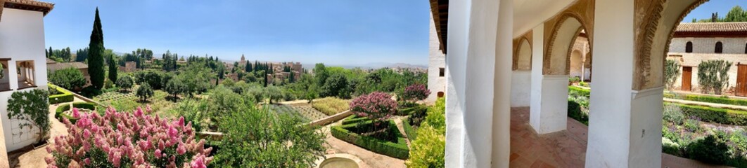 Fototapeta na wymiar Detailed view to gardens in Alhambra palace