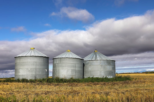 Several grain bins Saskatchewan, Canada