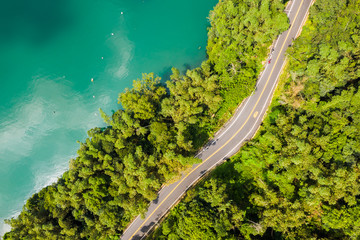 road in forest with a boat at Sun Moon Lake