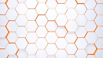 Modern hexagonal background texture pattern. Honeycombs at different level. 3d rendering illustration. Futuristic banner.