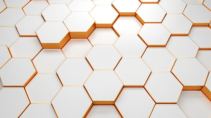 Modern hexagonal background texture pattern. Honeycombs at different level. 3d rendering illustration. Futuristic banner.
