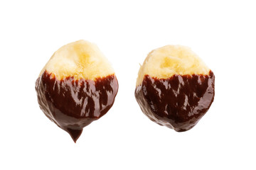 Chocolate banana on a white background