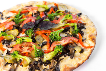 vegetarian pizza with vegetables on a white background