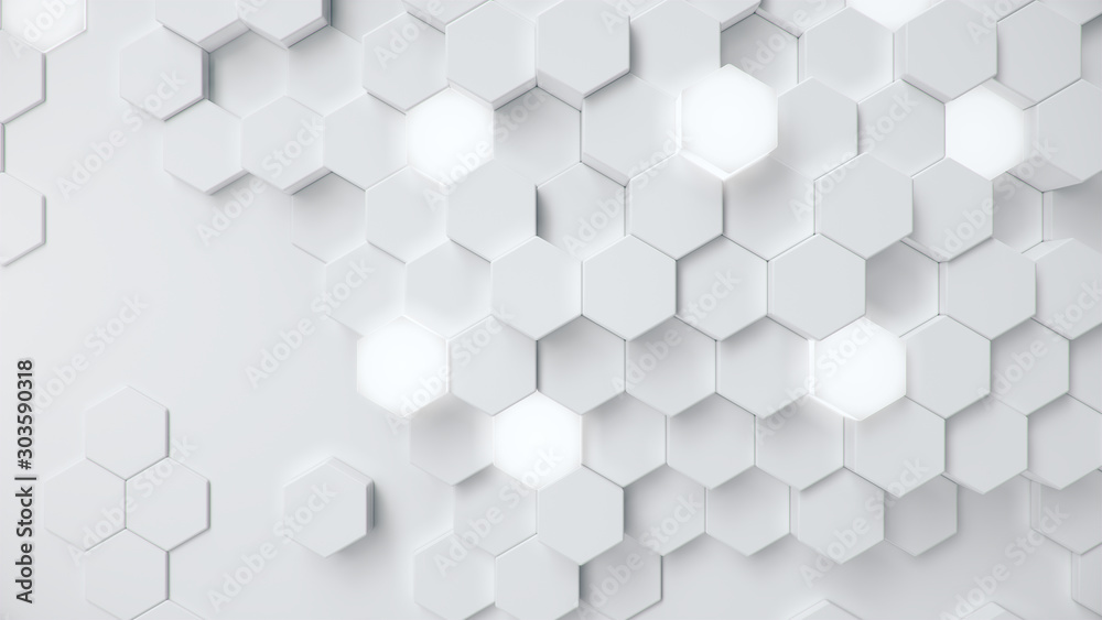 Poster white geometric hexagonal abstract background. surface polygon pattern with glowing hexagons, hexago