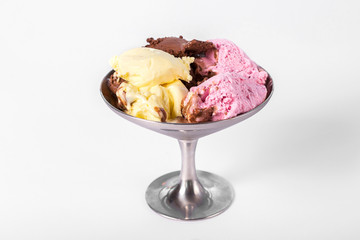 three ice cream in a cup on white background