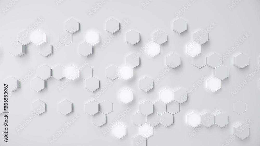 Poster white geometric hexagonal abstract background. surface polygon pattern with glowing hexagons, hexago