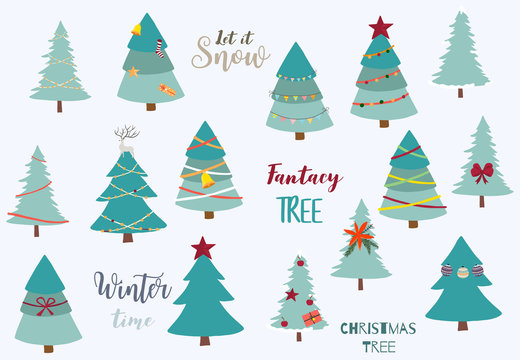 Christmas tree object collection.Vector illustration for icon,logo,sticker,printable.Editable element