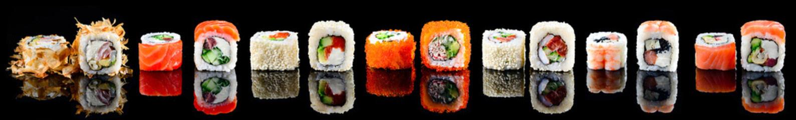 Panele Szklane  duży zestaw sushi maki na białym tle