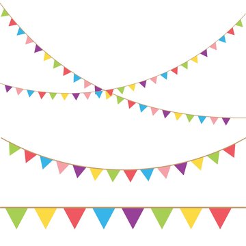 Carnival garland with flags. Decorative colorful party pennants for birthday celebration,