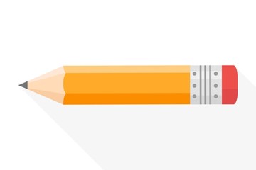 Yellow realistic pencil with shadow. Vector illustration isolated on white background.