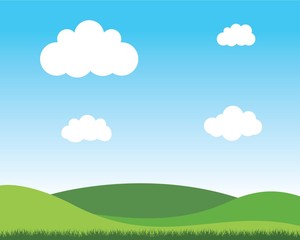 Obraz premium Beautiful summer landscape - blue sky and green grass. vector illustration isolated illustration
