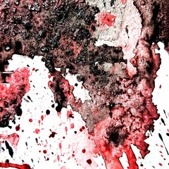 Fototapeta premium Watercolor illustration with salt. Colored spots and splashes on white background. Red and black watercolor spots with droplets, smudges, stains, splashes for design and decor cover of surface.