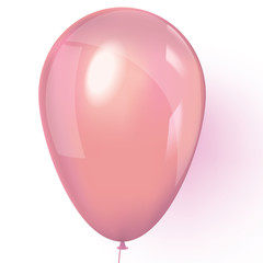 Realistic pink balloon isolated on white background.