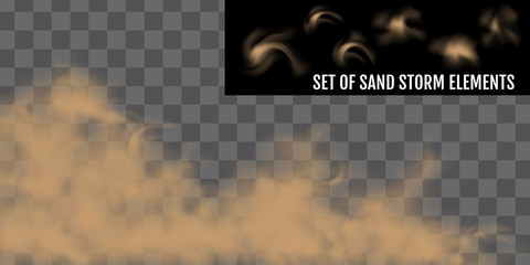 Realistic dust or sand storm. Sandstorm Elements Set.