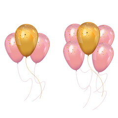 A bunch of realistic pink and gold balloons