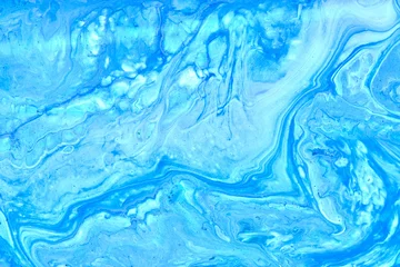 Fotobehang Abstracte vloeibare blauwe kleuren kosmische ruimte achtergrond. Exoplaneet kosmisch zeepatroon, verfvlekken © amixstudio