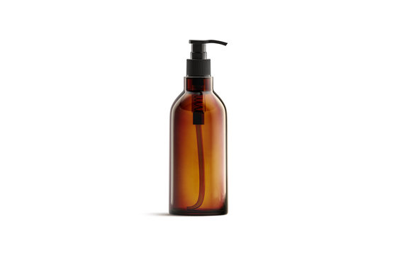 Blank Amber Glass Pump Bottle For Oil Mockup Isolated