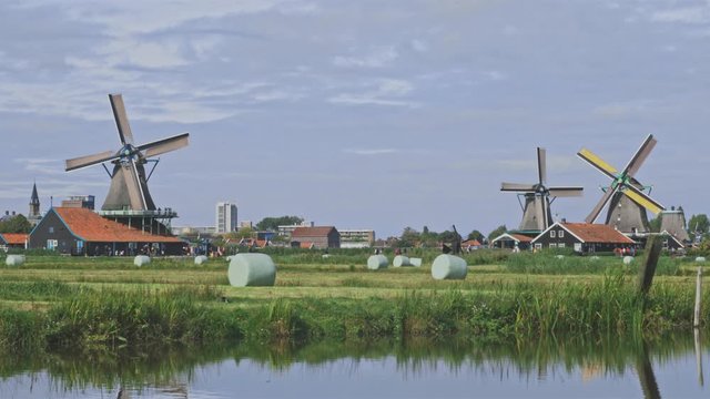 Dutch windmills in Netherlands closeup footage