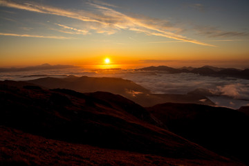 Early morning sunrise with mountains