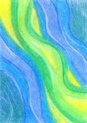 Abstract background, hand painted texture, pastel painting, yellow, blue and green colors. Design for backgrounds, wallpapers, covers and packaging.