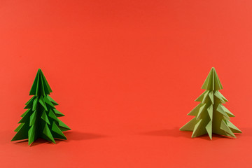 two Origami green tree