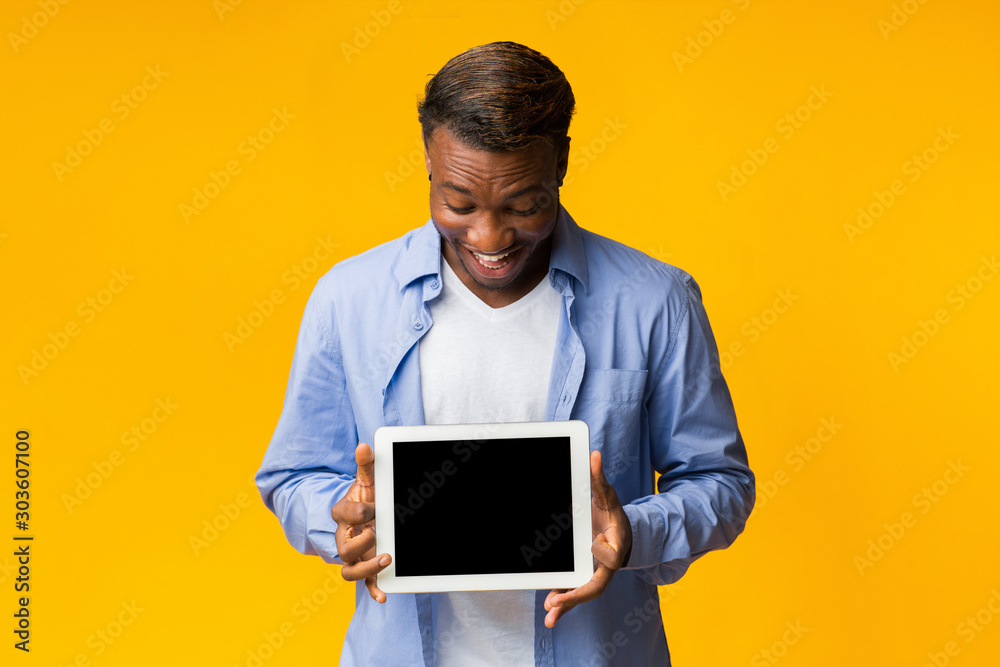 Canvas Prints Man Holding Digital Tablet With Blank Screen Standing, Studio, Mockup