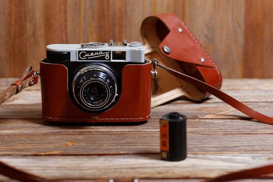 Ulyanovsk, Russia - October 30, 2015. Smena-8 is a viewfinder 35mm film camera made by LOMO and produced between 1963-71