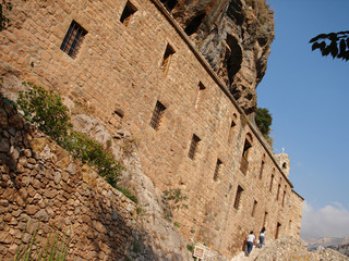 KADISHA VALLEY,LEBANON - CIRCA OCTOBER, 2009 -The monastery of Mar Elisha is perched on the cliff. Kadisha Valley, Lebanon