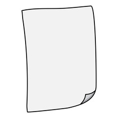 sheet of paper with folded corner. empty white piece of writing office supply. vector illustration in cartoon style