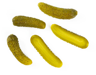 small pickled cucumbers isolated on white