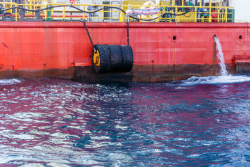Tyre fender of a construction work barge at oil field