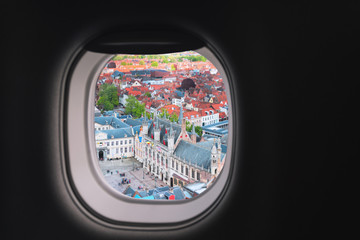 Bruges Belgium airplane window view.