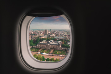 Fototapeta na wymiar Brussels, Belgium airplane window view.