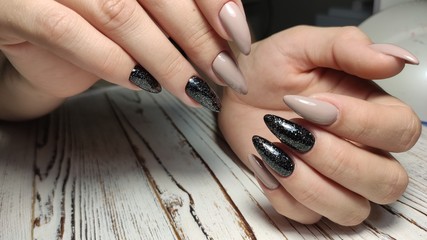 stylish design of manicure on beautiful nails
