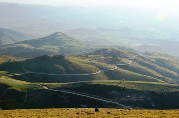 Pieria, Central Macedonia, Greece, 10/25/19. Green  mountains, fog - the landskape on the road to...