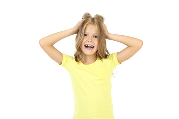 Beautiful little girl on white background