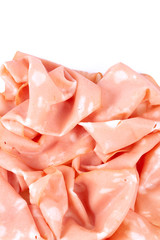 thin slices of mortadella ham isolated on white