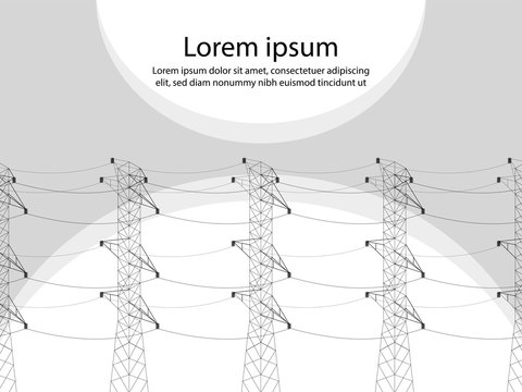 Background With High Voltage Power Pylon In Isometric Style. Steel Powerline Generator. Vector Illustration 