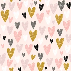 Behang Naadloze kinderachtig patroon met roze hand getrokken harten. Creatieve Scandinavische kinderen textuur voor stof, inwikkeling, textiel, behang, kleding. vector illustratie © solodkayamari
