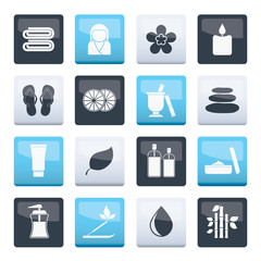 Spa objects icons over color background - vector icon set