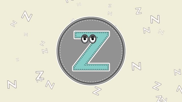 Animated Blinking Capital Letter Z with waving hand animation and cartoon flying letter background. Also with Green Screen option.