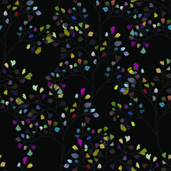 Floral seamless  of small leaf., endless pattern on dark background  Seamless pattern can be used for wallpaper and textile, pattern fills, web page background, surface textures.