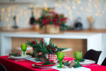Christmas table setting. Holiday Decorations