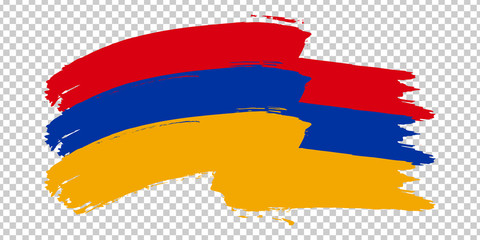 Flag Republic of Armenia, brush stroke background.  Waving Flag of Armenia on tranparent backrgound for your web site design, logo, app, UI. Asia. EPS10.