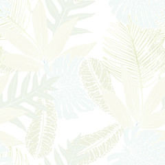 Seamless tropical pattern with  leaves.  Graphic vector background.