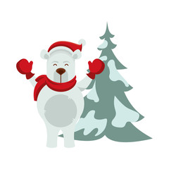 cute polar bear with pine tree character