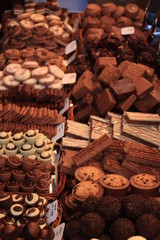 Luxurious chocolate pralines at a market