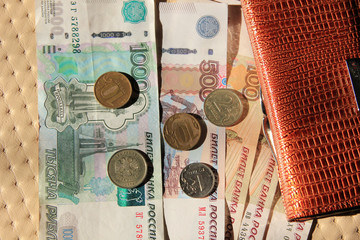 Purse with  Paper bills and coins