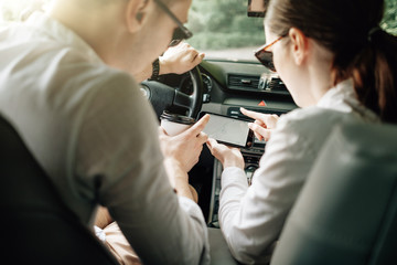 Happy Traveling Couple Together Enjoying Road Trip, Vacation Concept, Holidays Outside the City, Two Cheerful People